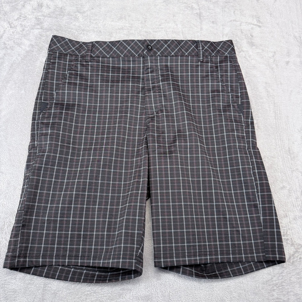 Fila Sport Golf Shorts Mens 38 Black Red Plaid Flat Front‎ Performance Stretch